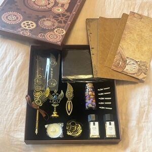 New Steampunk Calligraphy Feather Pen Writing Ink Accessories Wax Notebook Paper